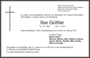 Traueranzeige von Ilse Güttler von Frankenpost