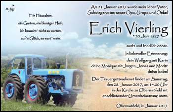 Traueranzeige von Erich Vierling von Südthüringer Presse