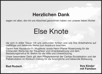 Traueranzeige von Else Knote von Neue Presse Coburg