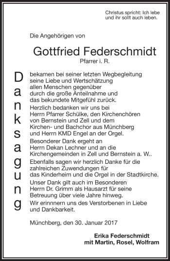 Traueranzeige von Gottfried Federschmidt von Frankenpost
