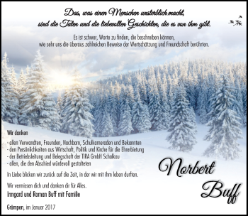 Traueranzeige von Norbert Buff von Südthüringer Presse