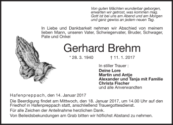Traueranzeige von Gerhard Brehm von Neue Presse Coburg