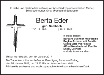 Traueranzeige von Berta Eder von Neue Presse Coburg