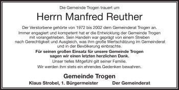 Traueranzeige von Manfred Reuther von Frankenpost