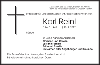 Traueranzeige von Karl Reinl von Frankenpost