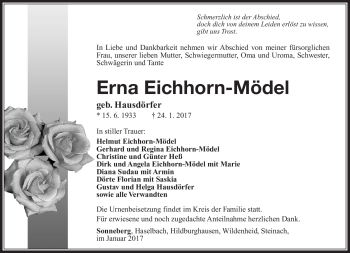 Traueranzeige von Erna Eichhorn-Mödel von Südthüringer Presse