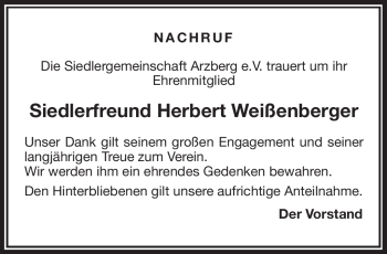 Traueranzeige von Herbert Weißenberger von Frankenpost