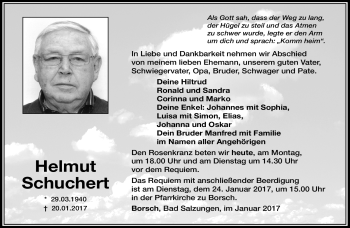 Traueranzeige von Helmut Schuchert von Südthüringer Presse