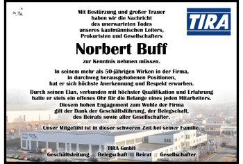 Traueranzeige von Norbert Buff von Südthüringer Presse