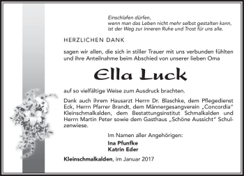 Traueranzeige von Ella Luck von Südthüringer Presse