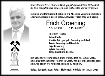 Traueranzeige von Erich Groening von Südthüringer Presse