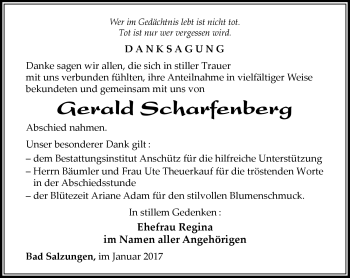 Traueranzeige von Gerald Scharfenberg von Südthüringer Presse