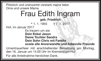 Traueranzeige von Edith Ingram von Frankenpost