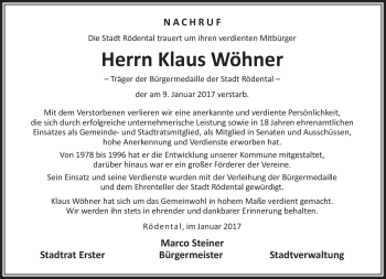 Traueranzeige von Klaus Wöhner von Neue Presse Coburg