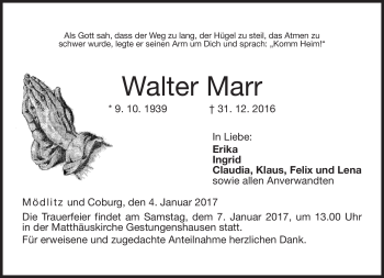 Traueranzeige von Walter Marr von Neue Presse Coburg