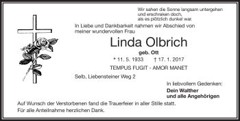 Traueranzeige von Linda Olbrich von Frankenpost
