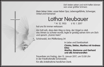 Traueranzeige von Lothar Neubauer von Frankenpost