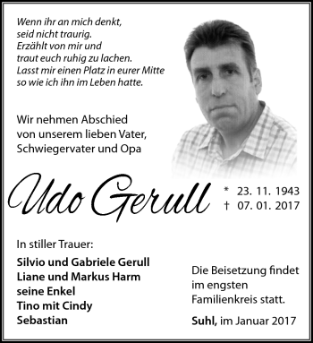 Traueranzeige von Udo Gerull von Südthüringer Presse