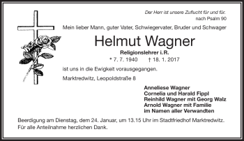 Traueranzeige von Helmut Wagner von Frankenpost
