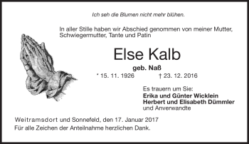 Traueranzeige von Else Kalb von Neue Presse Coburg