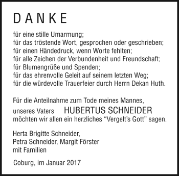 Traueranzeige von Hubertus Schneider von Neue Presse Coburg