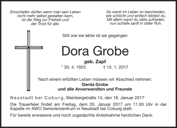 Traueranzeige von Dora Grobe von Neue Presse Coburg