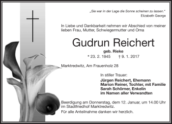Traueranzeige von Gudrun Reichert von Frankenpost