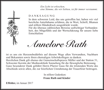Traueranzeige von Annelore Rath von Südthüringer Presse