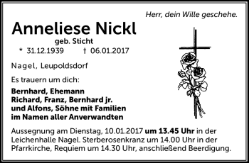 Traueranzeige von Anneliese Nickl von Frankenpost