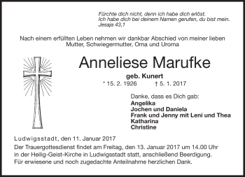 Traueranzeige von Anneliese Marufke von Neue Presse Coburg