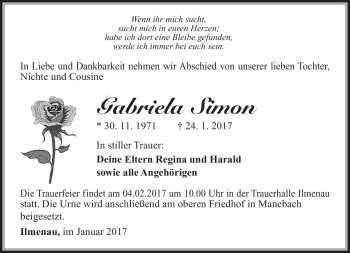 Traueranzeige von Gabriela Simon von Südthüringer Presse