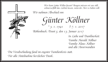 Traueranzeige von Günter Köllner von Frankenpost