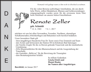 Traueranzeige von Renate Zeller von Südthüringer Presse