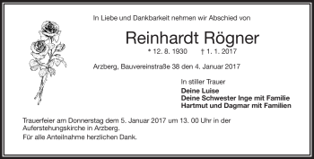 Traueranzeige von Rögner Reinhardt von Frankenpost