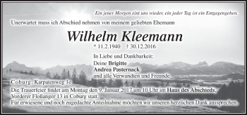 Traueranzeige von Wilhelm Klemann von Neue Presse Coburg