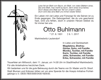 Traueranzeige von Otto Buhlmann von Frankenpost