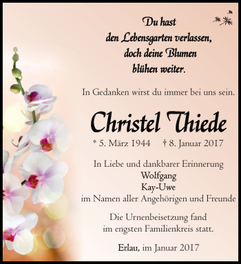 Traueranzeige von Christel Thiede von Südthüringer Presse