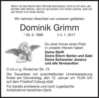 Traueranzeige von Dominik Grimm von Neue Presse Coburg