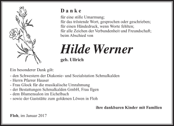 Traueranzeige von Hilde Werner von Südthüringer Presse