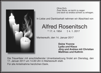 Traueranzeige von Alfred Rosenitsch von Frankenpost