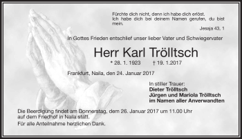 Traueranzeige von Karl Trölltsch von Frankenpost