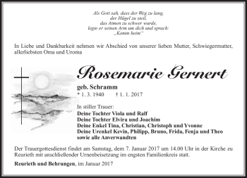 Traueranzeige von Rosemarie Gernert von Südthüringer Presse