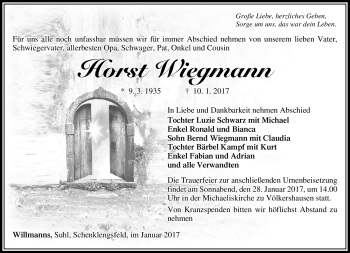 Traueranzeige von Horst Wiegmann von Südthüringer Presse