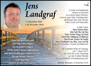 Traueranzeige von Jens Landgraf von Südthüringer Presse