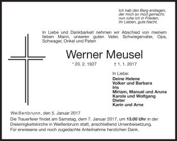 Traueranzeige von Werner Meusel von Neue Presse Coburg