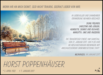 Traueranzeige von Horst Poppenhäuser von Südthüringer Presse