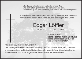 Traueranzeige von Edgar Löffler von Neue Presse Coburg