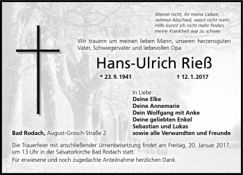Traueranzeige von Hans-Ulrich Rieß von Neue Presse Coburg