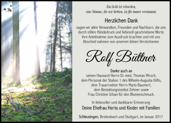 Traueranzeige von Rolf Büttner von Südthüringer Presse