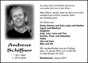 Traueranzeige von Andreas Schiffner von Südthüringer Presse